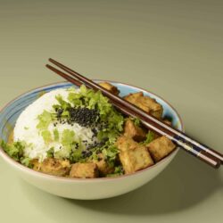 bowl of thai curry with tofu.