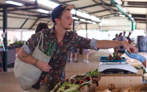 me, purchasing foods on a farmers market